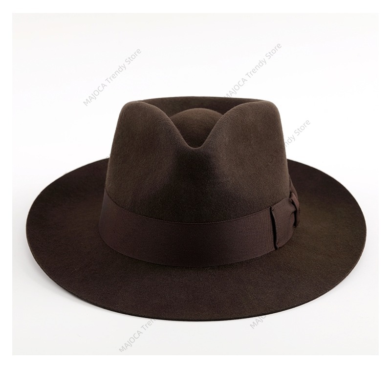 Fedora Hat Wool - 클래식 남성용 울 펠트 대부 갱스터
