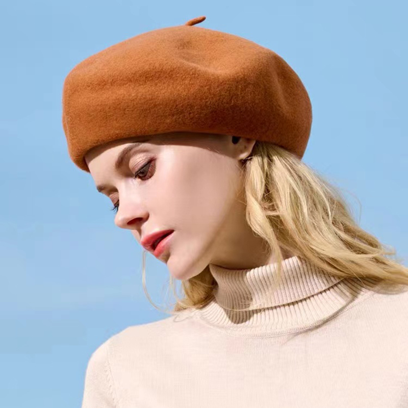 Beret French Wool - 100% 양모 두꺼운 베레모, 간단한 가을