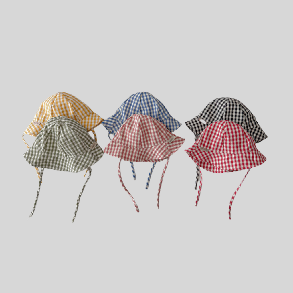 Bucket Hat Cotton - 인스 스타일 체크무늬 아기 버킷햇 봄